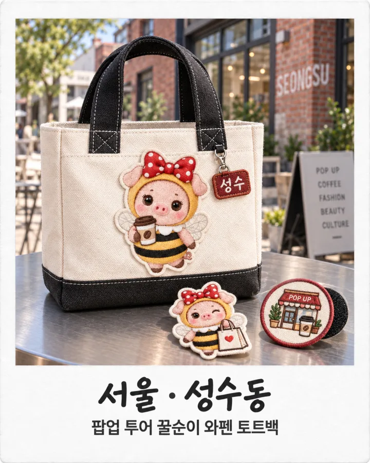 꿀순이 성수동 팝업 투어 와펜 토트백 상품 콘셉트
